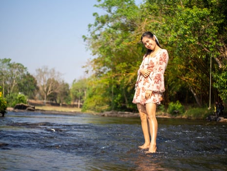 Woman and river photo