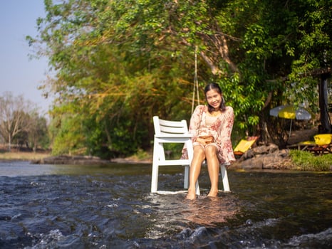Woman and river photo