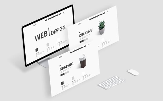 Web site flying layouts concept. Web design creative graphic studio desk photo