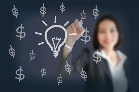business woman writing Idea and Money photo