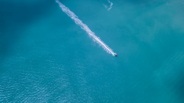 Aerial view of jet ski in the ocean photo