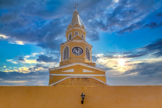Famous colonial Cartagena Walled City, Cuidad Amurrallada, and its colorful buildings in historic city center, a designated UNESCO World Heritage Site photo