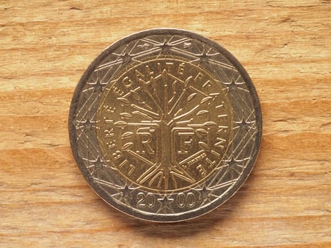 2 euro coin showing a tree, currency of France, EU photo