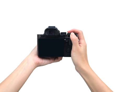 Holding camera with isolated background photo