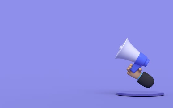 3d megaphone background on very peri hand illustration photo