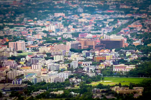Tilt and shift miniature effect of buildings in Chiang Mai, Thailand photo