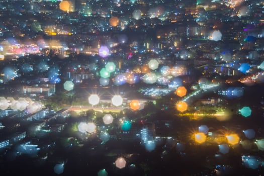 Abstract, Beautiful Bokeh landscape of city at night, Bokeh light and blur city sunset photo