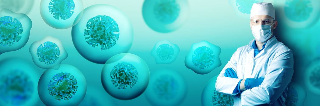 Young doctor against new Coronavirus 2019-nCoV infection. 3D illustration photo