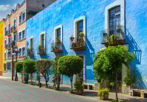 Colorful Puebla streets and colonial architecture in Zocalo historic city center photo