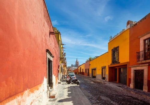Mexico, Colorful buildings and streets of San Miguel de Allende in historic city center photo