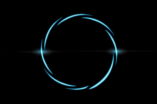 Abstract blue spiral line with circle ring on black backdrop, abstract background photo