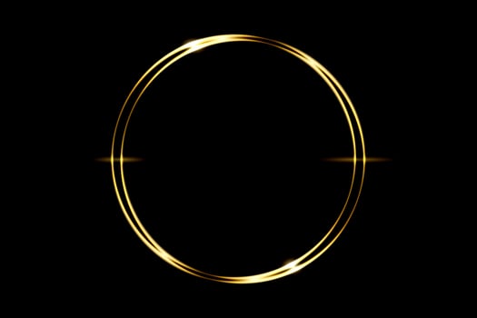 Glowing gold circle ring with light effect on black backdrop, abstract background photo
