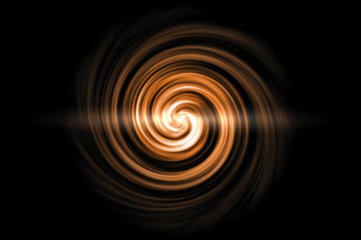 Glowing spiral tunnel with light orange cloud on black background photo