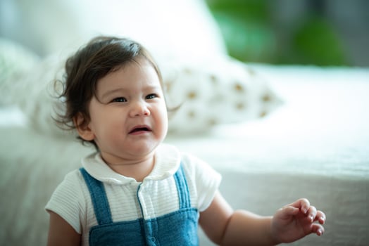 child baby little person are crying at home, newborn are cry and living indoor a house with family, concept of childhood care and comforting photo