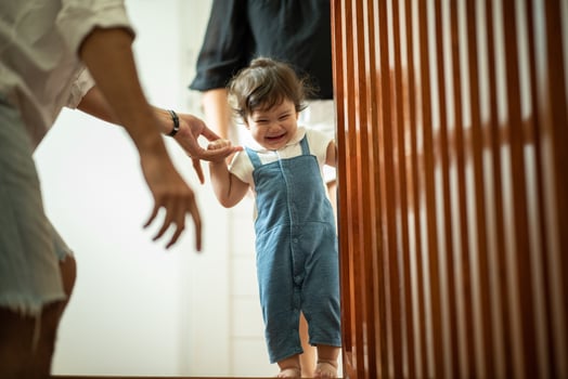 child baby little person are crying at home, newborn are cry and living indoor a house with family, concept of childhood care and comforting photo