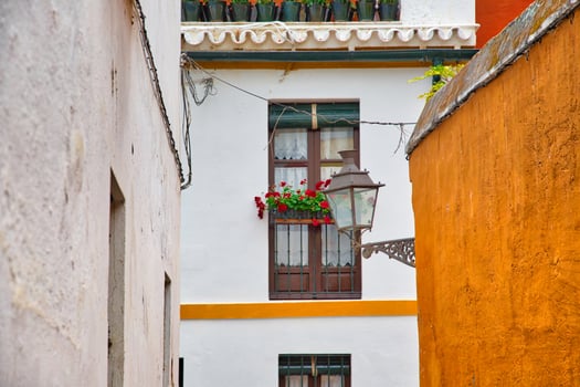 Seville streets at an early sunset in the historic center photo