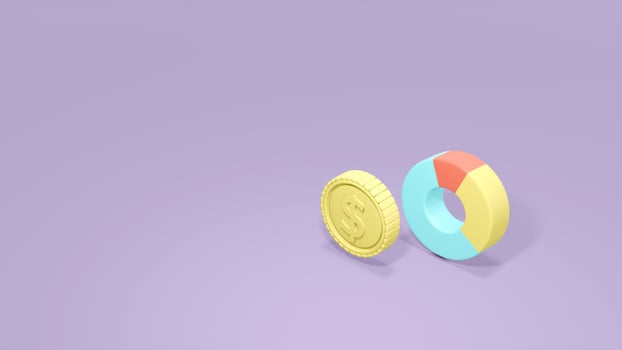 3D Rendering concept of money investment. a coin and a pie chart on  background. 3D Render. photo