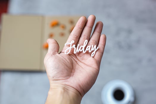 Hand holding friday word on blurry background photo