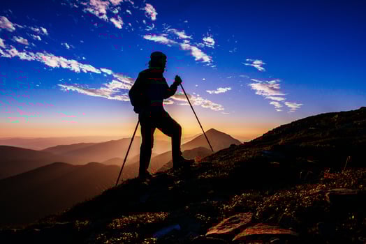 hiker at sunset photo