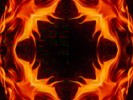 Unique abstract background. Orange flames kaleidoscope pattern. Free Photo