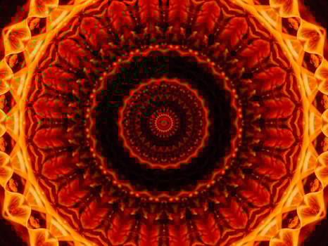 Unique abstract background. Orange flames kaleidoscope pattern. Free Photo