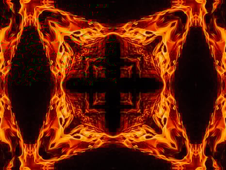 Unique abstract background. Orange flames kaleidoscope pattern. Free Photo