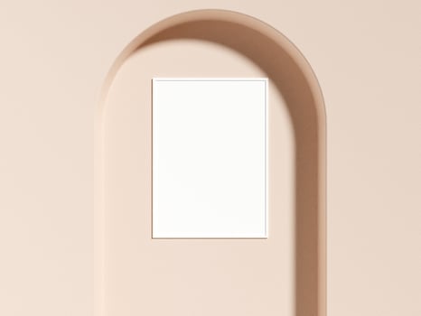 Minimalist vertical white poster or photo frame mockup in minimalist architecture building. 3D Rendering.
