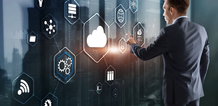 Futuristic Display. Cloud computing touchscreen interface business man finger touch cloud photo