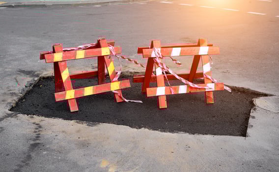 fencing signs road repair in the city photo