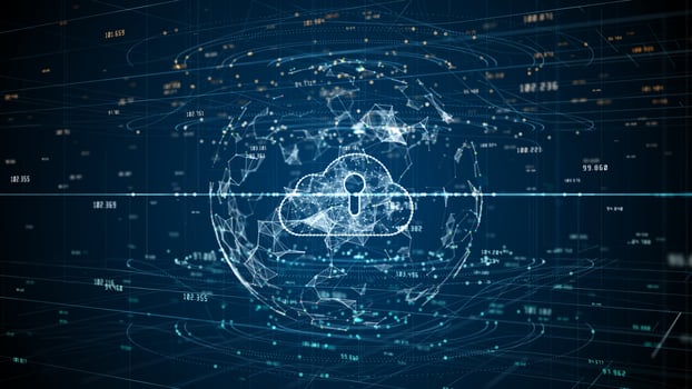 Cyber security digital data of futuristic and technology of cloud computing using artificial intelligence, Global network 5g high-speed internet connection and big data analysis background. photo