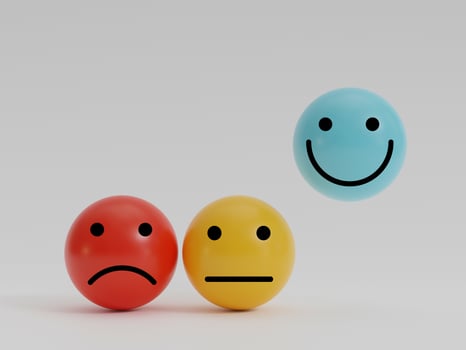 Smiley face icon with regular and sad emotion for client evaluation and customer satisfaction after use product and service concept. photo