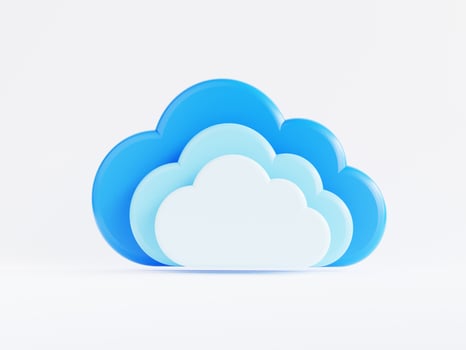 Triple of cloud computing on white background for transfer data information and upload download application. Technology transformation concept by 3d rendering. photo