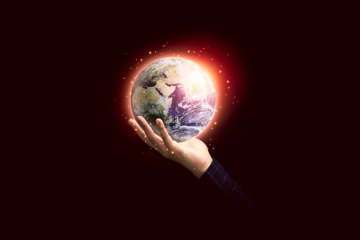 Hand holding planet for earth day and saving energy environment concept ,Element of this image from NASA and 3d render. photo