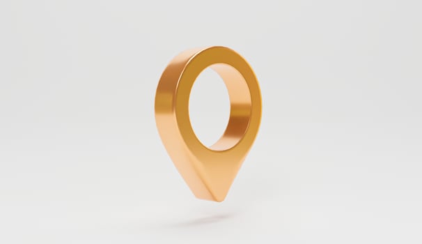 Isolate of golden Location pin on white background for web location point and pointer by 3d render. photo