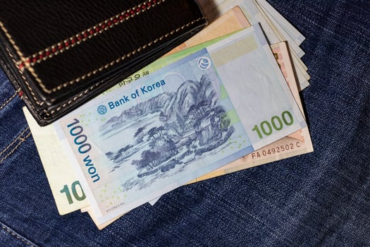 Korean money, Korea Banknote, Korean won on Jean Background. photo