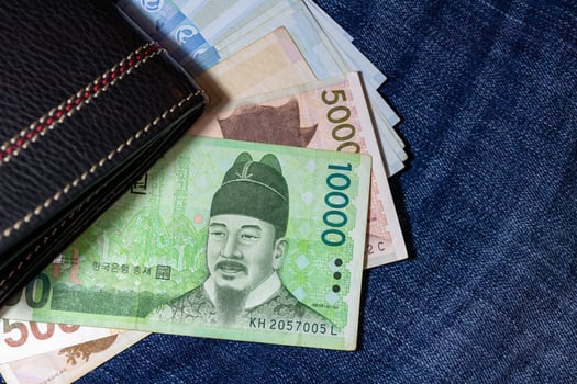 Korean money, Korea Banknote, Korean won on Jean Background. photo
