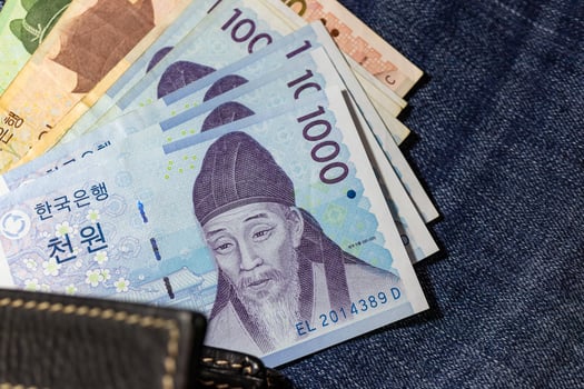 Korean money, Korea Banknote, Korean won on Jean Background. photo