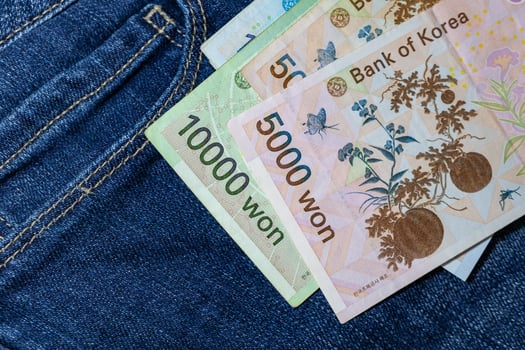 Korean money, Korea Banknote, Korean won on Jean Background. photo