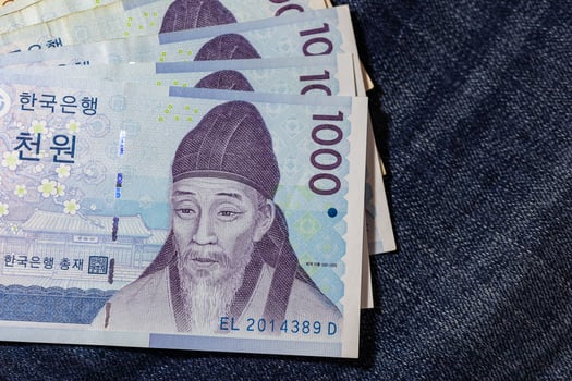 Korean money, Korea Banknote, Korean won on Jean Background. photo