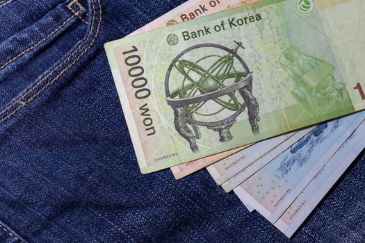 Korean money, Korea Banknote, Korean won on Jean Background. photo
