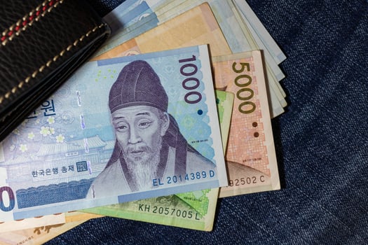 Korean money, Korea Banknote, Korean won on Jean Background. photo