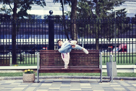 Young man break dancing photo