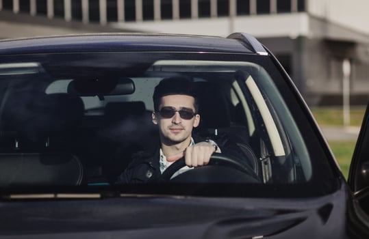 businessman is sitting in luxury car photo