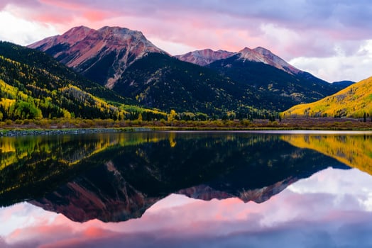 Crystal Lake at Sunrise. The San Juan Mountains of Colorado in Autumn photo