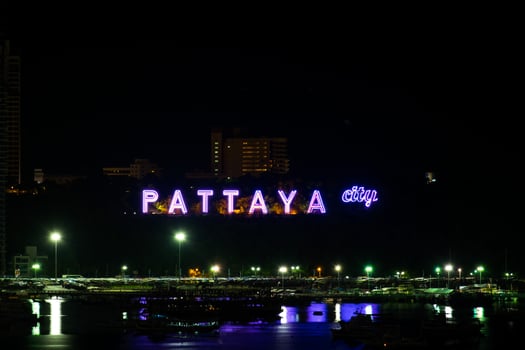 Colorful of Pattaya city alphabet in the night photo