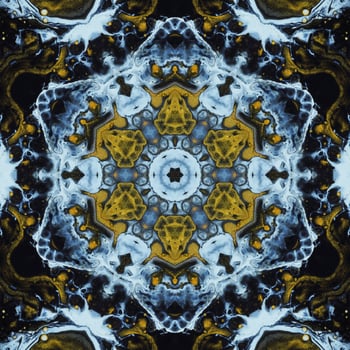 Dark circle abstract background. Kaleidoscope pattern in yellow and blue color. Free Photo