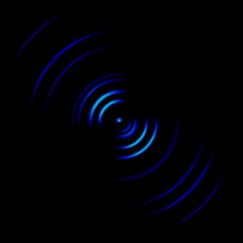 Abstract blue wireless network symbol on black background photo