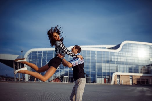 man and woman good time at the airport photo