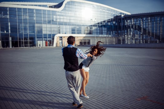 man and woman good time at the airport photo