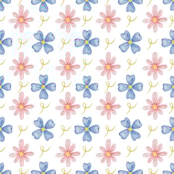 Watercolor pink and blue floral seamless pattern with hand drawn  eustomas. Pattern with delicate flowers and leaves. Watercolor texture for wrapping paper, fabric, decor photo